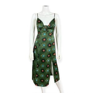 Urban Outfitters Green Floral Satin Mariah Midi Slip Dress